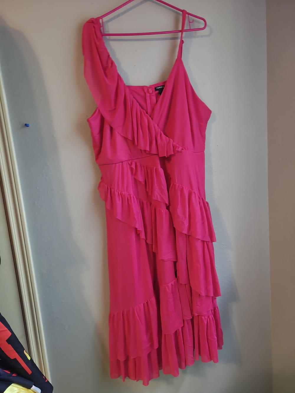 Torrid Hot Pink One-Shoulder Ruffle Midi Dress